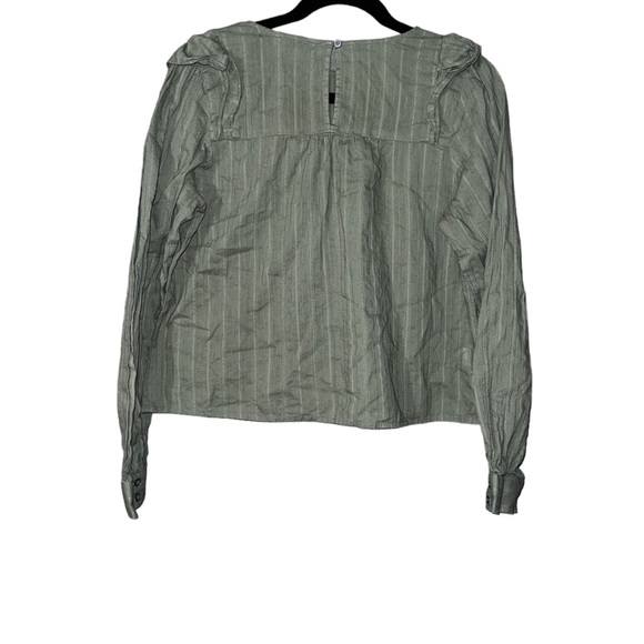 Ann Taylor LOFT Green Peasant Shirt Ruffle High Neck Long Sleeve Size Me… - Picture 2 of 6